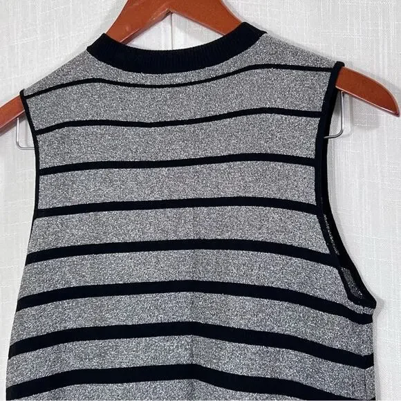Eci Nee York Black Silver Metallic Sparkle Striped Knit Sleeveless Dress Sz M - Picture 11 of 13
